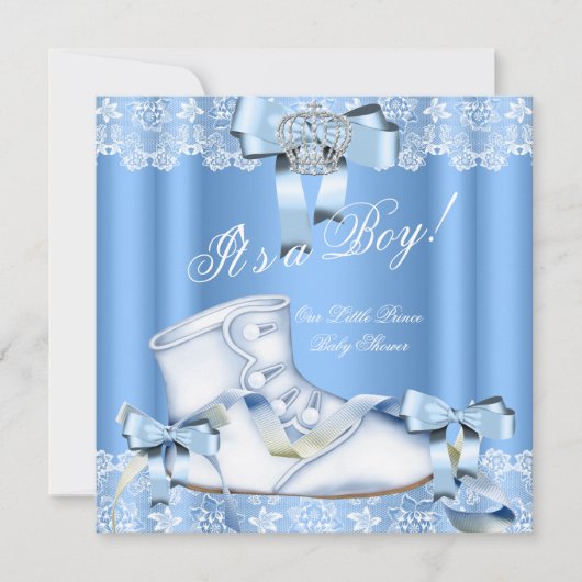 プリンスベビーシャワー男の赤ちゃんブルーレースシューズ6a 招待状 (正面)