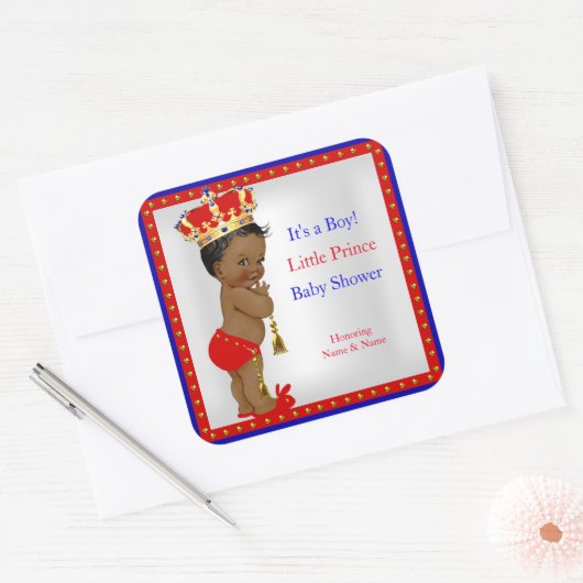 プリンスベビーシャワー赤白青ボーイエスニック スクエアシール (封筒)