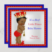 プリンスベビーシャワー赤白青ボーイエスニック 招待状 (正面/裏面)