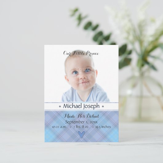プリンスベビーブルー少年プレイド誕生の発表 案内ポストカード (スタンド正面)