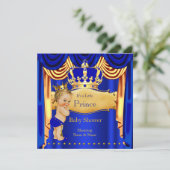 プリンスベビー王室のシャワーブルー金ゴールドクラウンブロンド 招待状 (スタンド正面)