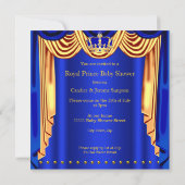 プリンスベビー王室のシャワーブルー金ゴールドクラウンブロンド 招待状 (裏面)