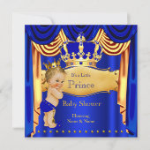 プリンスベビー王室のシャワーブルー金ゴールドクラウンブロンド 招待状 (正面)