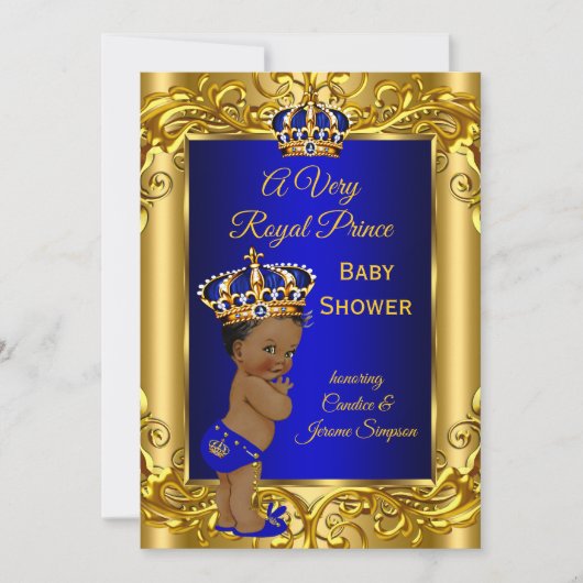 プリンスベビー王室のシャワー青王室の金ゴールド民族 招待状 (正面)