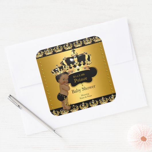 プリンスベビー王室のシャワー黒金ゴールドエスニックシール スクエアシール