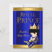 プリンスボーイ王室のベビーシャワーブルー金ゴールド 招待状 (正面)
