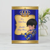 プリンスボーイ赤ちゃんシャワーブルーアフリカアメリカ 招待状 (スタンド正面)