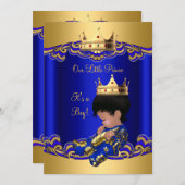 プリンスボーイ赤ちゃんシャワーブルーアフリカンアメリカン3a 招待状 (正面/裏面)