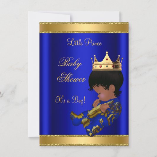 プリンスボーイ赤ちゃんシャワーブルーエスニック 招待状 (正面)