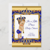 プリンスボーイ赤ちゃんシャワーブルー華美金ゴールドブルネット 招待状 (正面)