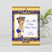 プリンスボーイ赤ちゃんシャワーブルー華美金ゴールドブルネット 招待状 (スタンド正面)