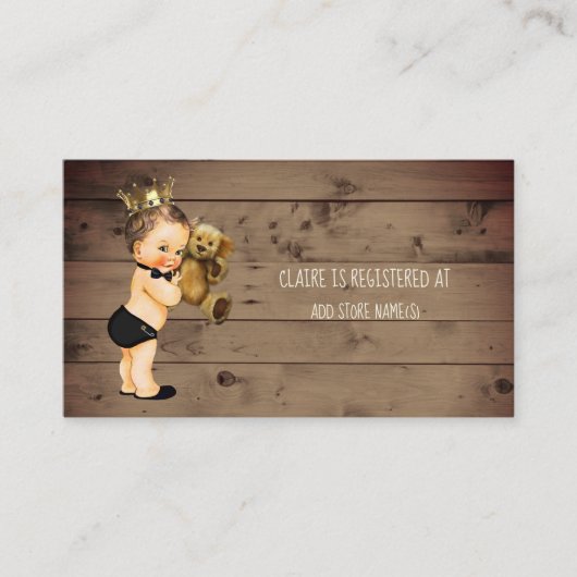 プリンスボーイ赤ちゃんシャワーレジストリ素朴木材 エンクロージャーカード (正面)