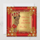 プリンスボーイ赤ちゃんシャワー金ゴールド赤アフリカ系アメリカ人 招待状 (正面)