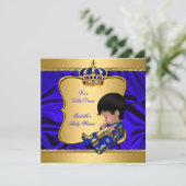 プリンスボーイ赤ちゃんシャワー青アフリカ系アメリカ絹 招待状 (スタンド正面)