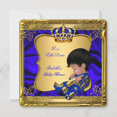 プリンスボーイ赤ちゃんシャワー青アフリカ系アメリカ金ゴールド 招待状 (正面)