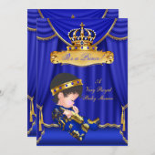 プリンスボーイ赤ちゃん王室のシャワーブルードレープブルネット 招待状 (正面/裏面)