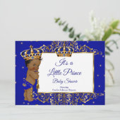 プリンスボーイ赤ちゃん王室のシャワーブルー金ゴールドエスニック2 招待状 (スタンド正面)