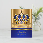 プリンスボーイ赤ちゃん王室のシャワーブルー金ゴールドクラウン2 招待状 (スタンド正面)