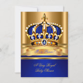 プリンスボーイ赤ちゃん王室のシャワーブルー金ゴールドクラウン2 招待状 (正面)