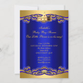 プリンスボーイ赤ちゃん王室のシャワーブルー金ゴールドクラウン 招待状 (裏面)