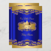 プリンスボーイ赤ちゃん王室のシャワーブルー金ゴールドクラウン 招待状 (正面/裏面)