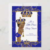 プリンスボーイ赤ちゃん王室のシャワーブルー金ゴールド民族 招待状 (正面)