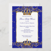 プリンスボーイ赤ちゃん王室のシャワーブルー金ゴールド民族 招待状 (裏面)