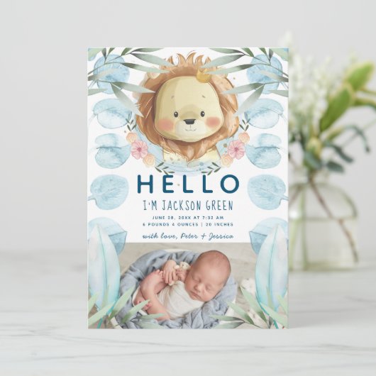 プリンスライオンイラストレーションフォトコラージュ誕生 案内状 (スタンド正面)