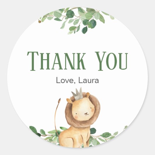 プリンスライオングリーンリーフローラベビーシャワー ラウンドシール (正面)