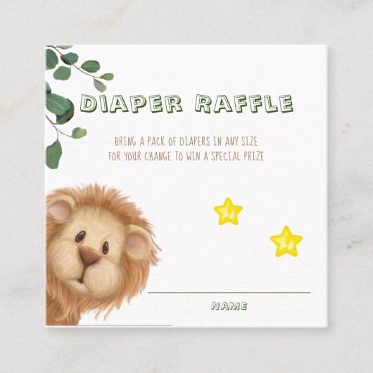 プリンスライオンゴールデンクラウンおむつラッフルベビーシャワー スクエア名刺 (正面)