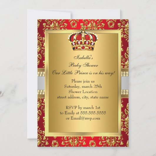 プリンスレ王室のッドクラウンベビーシャワー招待状 招待状 (裏面)