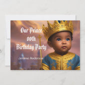 プリンス少年誕生日青金色アフリカ系アメリカ人2 招待状 (正面)