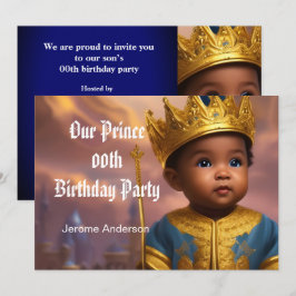 プリンス少年誕生日青金色アフリカ系アメリカ人2 招待状