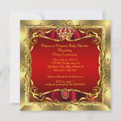プリンス王室のまたはプリンセス赤シャワー赤金ゴールド 招待状 (裏面)