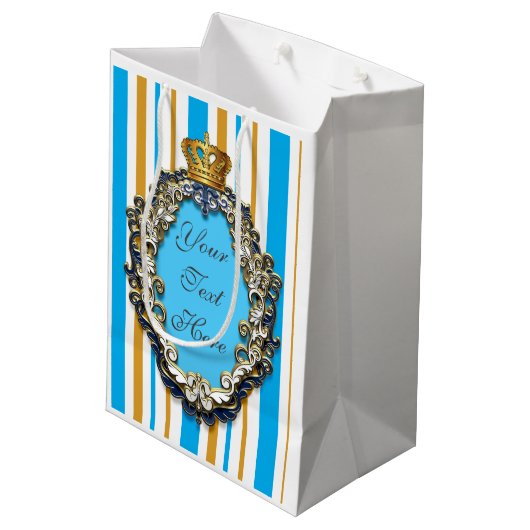 プリンス王室のクラウンブルー&金ゴールドパーソナライズされたバッグ ミディアムペーパーバッグ (裏面アングル)