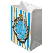 プリンス王室のクラウンブルー&金ゴールドパーソナライズされたバッグ ミディアムペーパーバッグ (正面アングル)