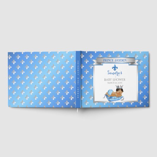 プリンス王室のブルーシルバー男の赤ちゃんフルーア枕 ゲストブック (全面)