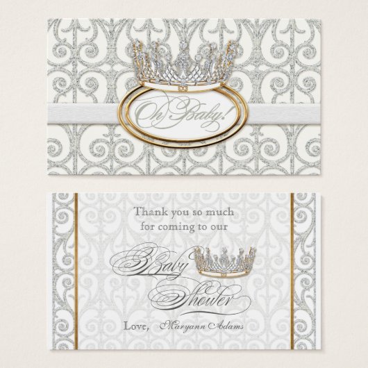 プリンス王室のプリンセスクラウンベビーシャワーメッセージカード (正面&裏面)
