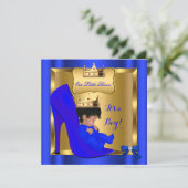 プリンス王室のベイビーシャワーかわいい男の子ブルーシューズ3 招待状 (スタンド正面)