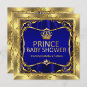 プリンス王室のベイビーシャワーボーイブルー金ゴールド招待状 招待状 (正面/裏面)