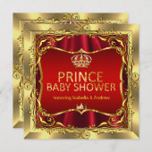 プリンス王室のベイビーシャワーボーイレッド金ゴールド招待状 招待状 (正面/裏面)