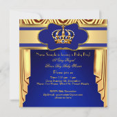 プリンス王室のベビーシャワーブルー金ゴールドシルクドレープ 招待状 (裏面)