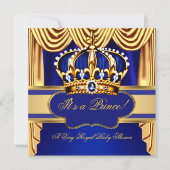 プリンス王室のベビーシャワーブルー金ゴールドシルクドレープ 招待状 (正面)