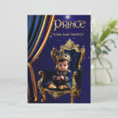 プリンス王室のベビーシャワーブルー金ゴールド椅子 招待状 (スタンド正面)