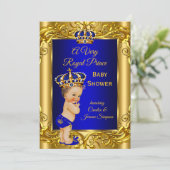 プリンス王室のベビーシャワー王室のブルー金ゴールドブルネット 招待状 (スタンド正面)