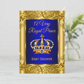 プリンス王室のベビーシャワー王室のブルー金ゴールド 招待状 (スタンド正面)