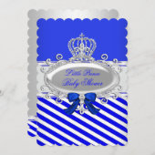 プリンス王室のボーイベビーシャワーブルーホワイトストライプ 招待状 (正面/裏面)
