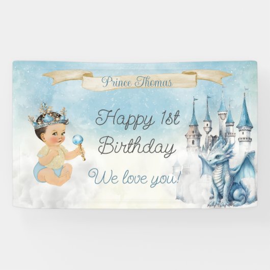 プリンス王室の男の赤ちゃんキャッスルドラゴンブルー金ゴールド 横断幕 (横)