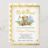 プリンス王室の金ゴールドリトルベアーボーイ赤ちゃんシャワー 招待状 (正面/裏面)