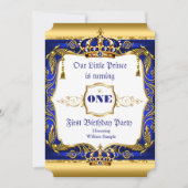 プリンス王室の1thバースデーブルー華美金ゴールドクラウン 招待状 (正面)